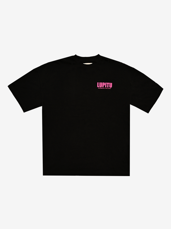 ESSENTIALS POWERED LUPITU BLACK PINK TEE