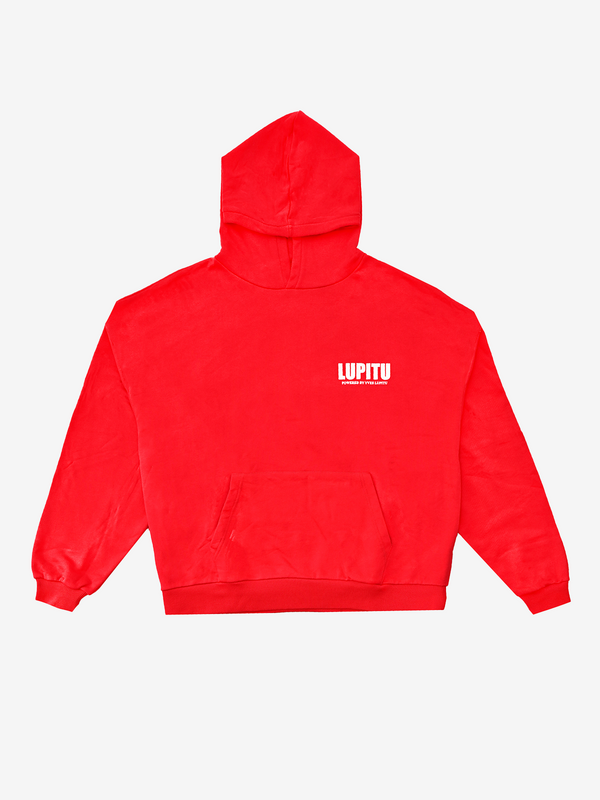 ESSENTIALS POWERED LUPITU RED HOODIE