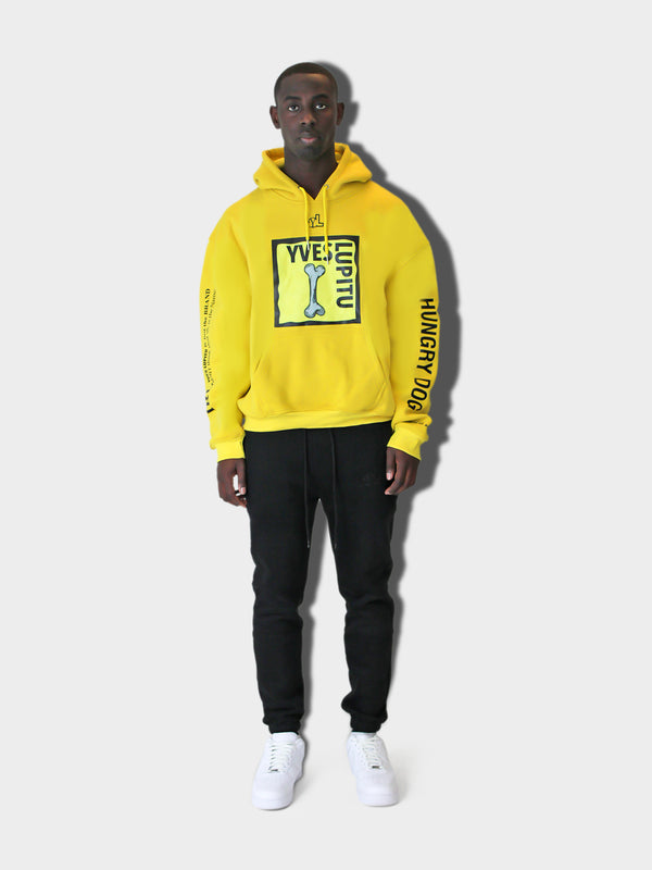 LUPITU MEN'S YELLOW HUNGRY DOG HOODIE